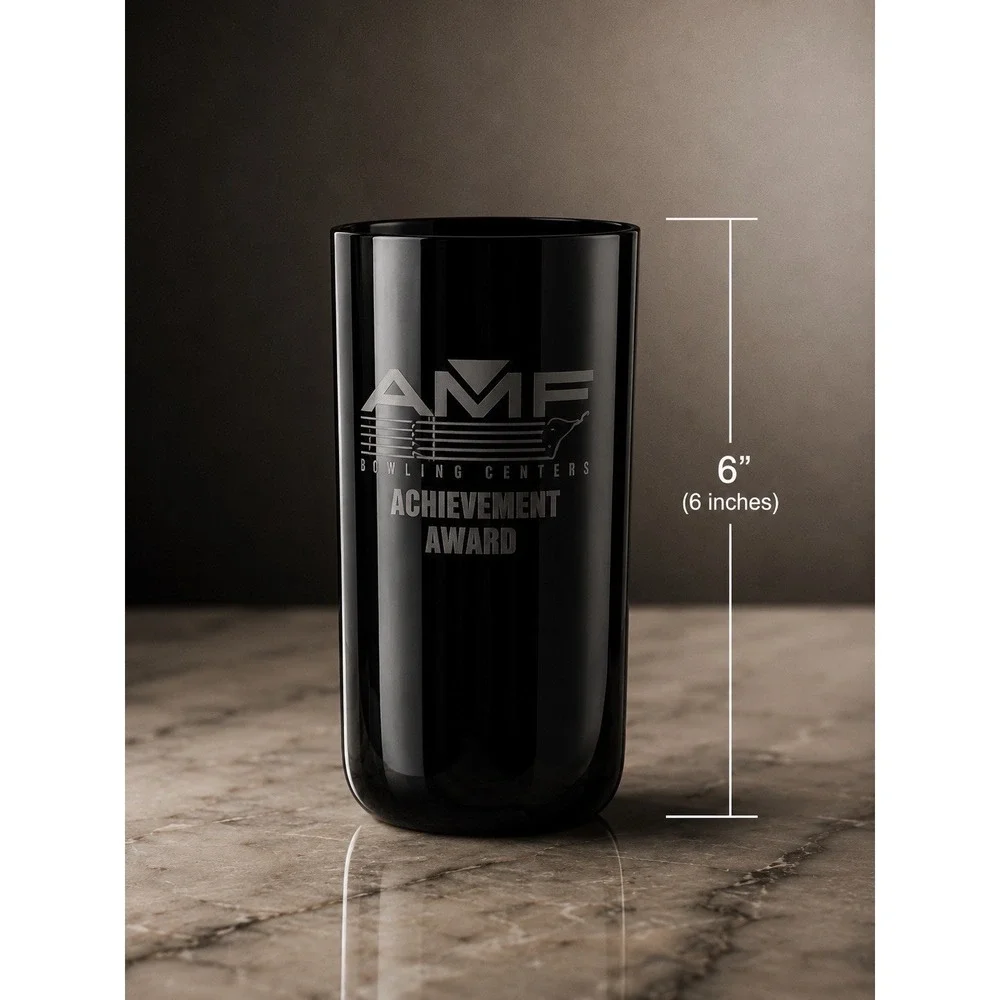 Vintage AMF Bowling Centers Achievement Award Black Glass Tumbler – 6